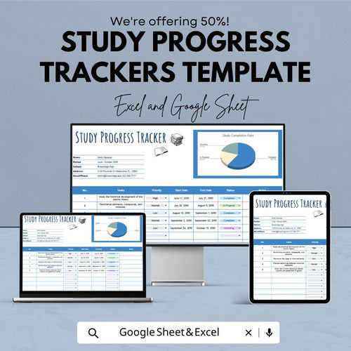 Study Progress Tracker Template | Student Study Planner | Study Tracker Spreadsheet | Academic Progress Tracker