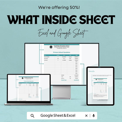 Primary School Quotation Sheet | Editable Excel & Google Sheets Template | Customizable Pricing List for Schools | Instant Download