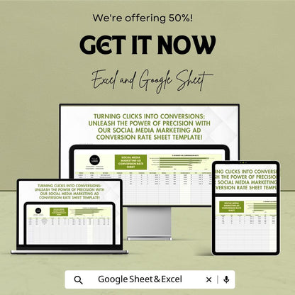 Social Media Marketing Ad Conversion Rate Sheet Template | Excel and Google Sheets | Ad Performance Tracker | Campaign ROI Dashboard |