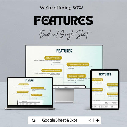 Volunteer Hours Log Sheet | Google Sheets and Excel | Track Volunteer Time, Activity & Supervisor Info | Printable Digital Template