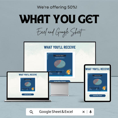 Dark Pie Chart Sheet – Stylish Template for Excel and Google Sheets | 50% Off | Customizable & Interactive