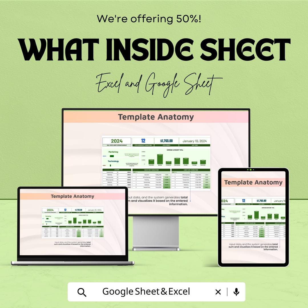Real Estate Agent Expense Tracker | Property Management Financial Sheet | Google Sheets and Excel Template | Budget & Tax Planning Tool