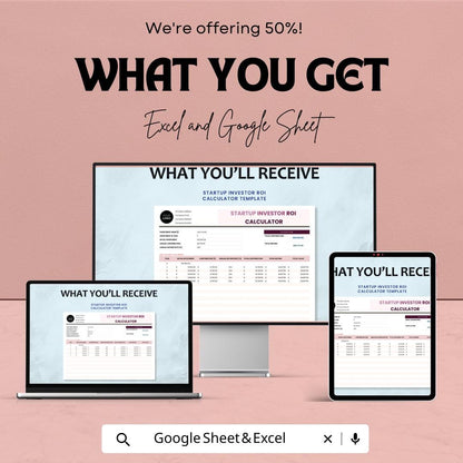 Startup Investor ROI Calculator Template | Excel & Google Sheets Investment Tracker | Business Finance Spreadsheet