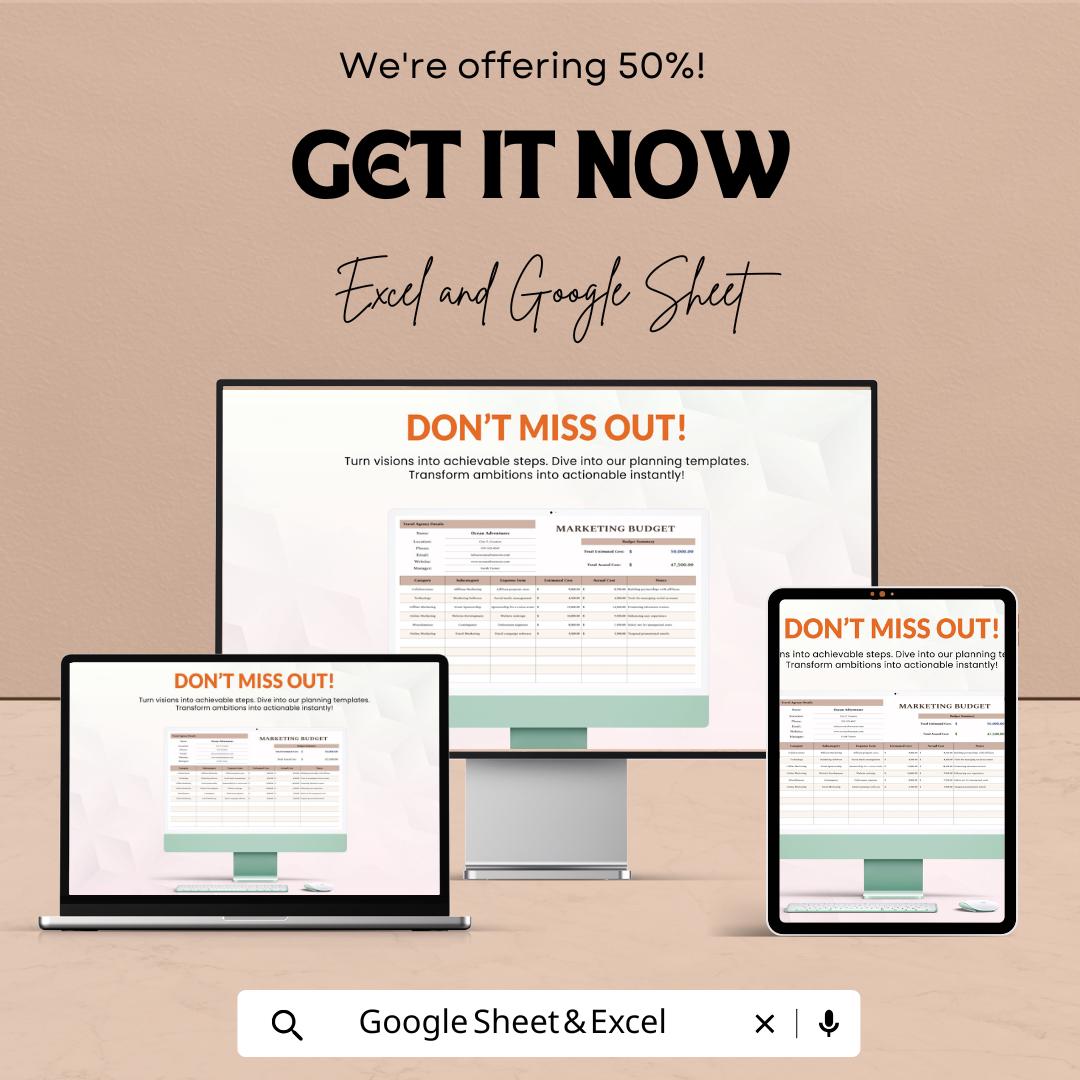 Travel Agency Marketing Budget Template | Travel Business Budget Planner | Marketing Expense Tracker | Editable Template