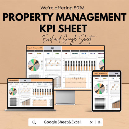 Property Management KPI Dashboard | Excel & Google Sheets | Real Estate Tracker | Rental Income Report | Occupancy Rate Analyzer