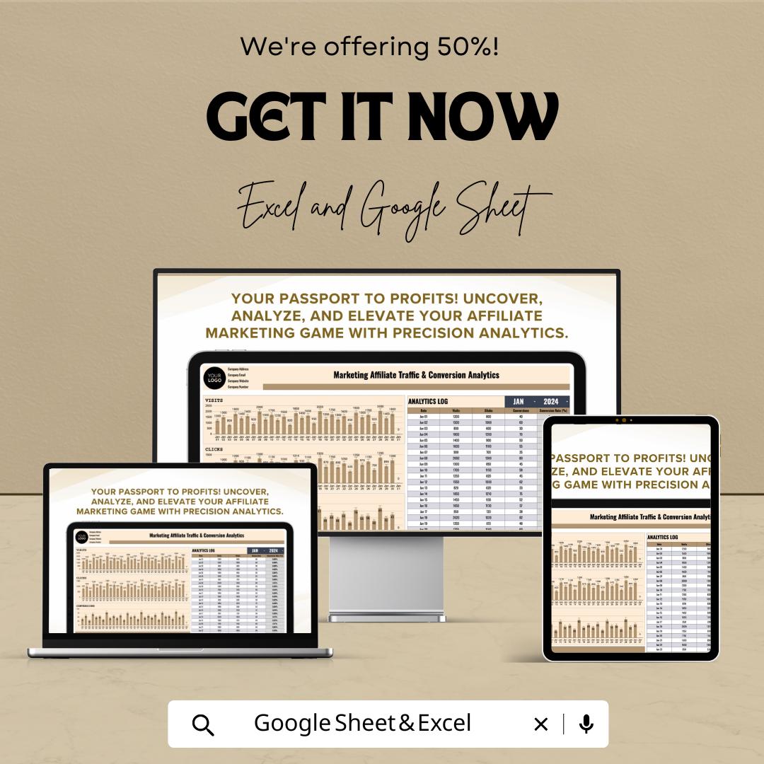 Marketing Affiliate Traffic & Conversion Analytics Template | Affiliate Dashboard | Conversion Tracker | Marketing KPI Template
