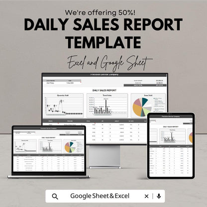 Daily Sales Report Template | Excel & Google Sheets | Sales Tracker Dashboard | Business Analytics Spreadsheet | Sales Performance Log