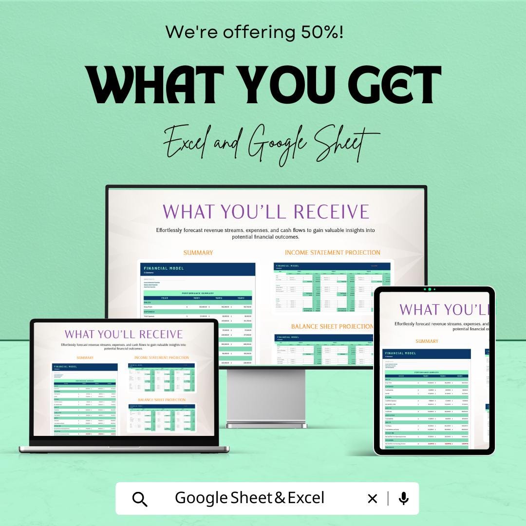 Proforma Financial Model Template | Business Financial Plan Excel & Google Sheets | 3-Year Financial Projection