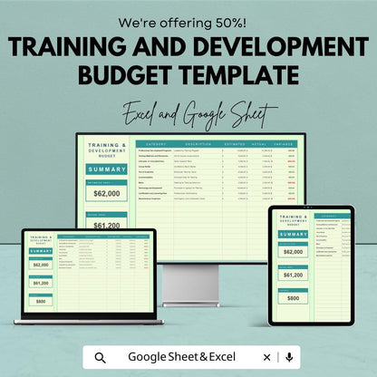 Training and Development Budget Template | Excel & Google Sheets Budget Planner | Employee Training Tracker | Learning Program Cost Analysis