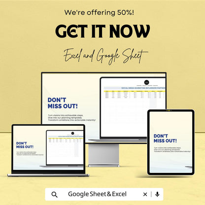 Social Media Marketing Influencer Partnership ROI Sheet – Excel & Google Sheets Template – Track Influencer Performance – Marketing Tool