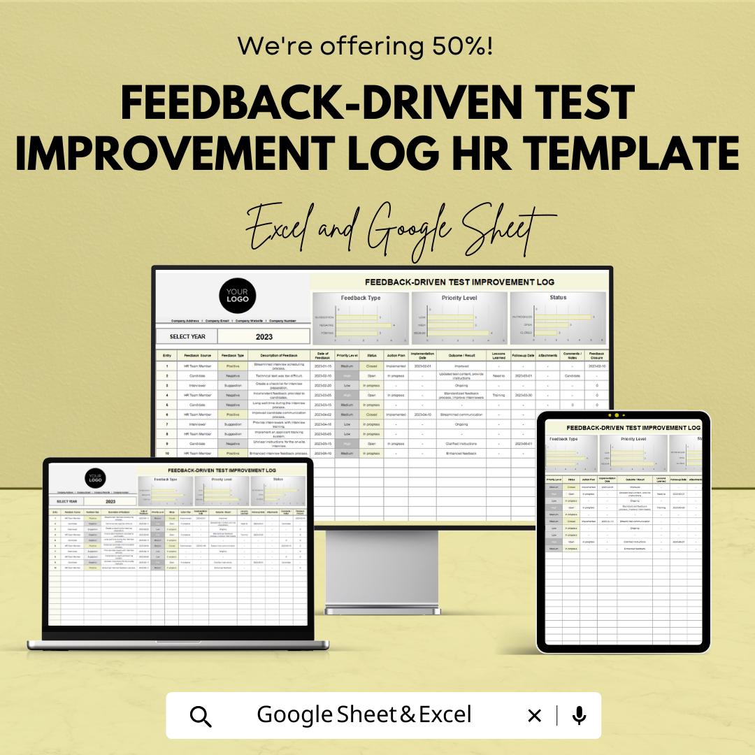 Feedback Driven Test Improvement Log HR Template, Excel & Google Sheets, Employee Performance Tracker, QA Feedback Log Spreadsheet