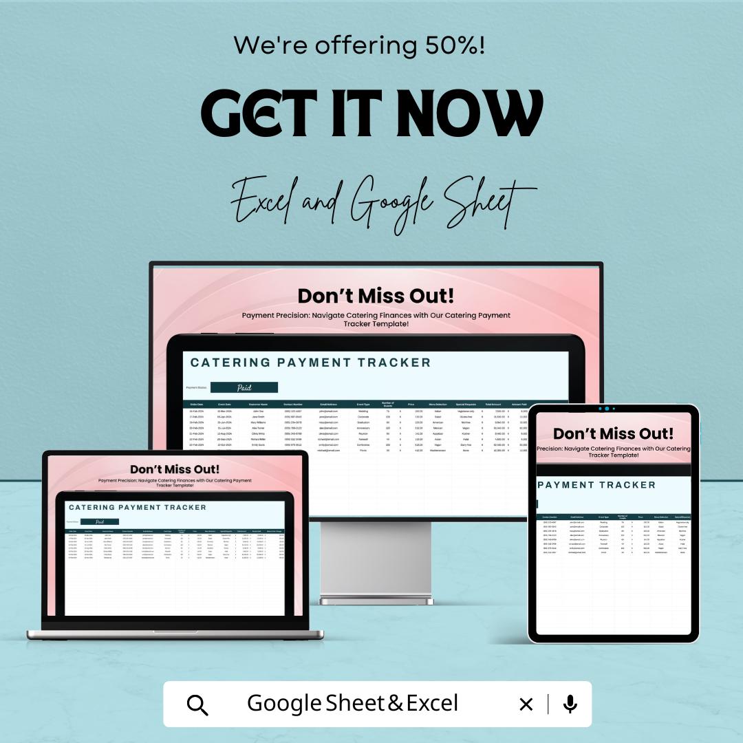 Catering Payment Tracker | Excel & Google Sheets Template | Catering Invoice Log | Event Payment Tracker | Catering Business Tool