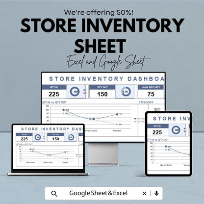 Store Inventory Sheet – Editable Excel & Google Sheet Template | Stock Tracking Dashboard | Quantity In/Out Tracker for Retail