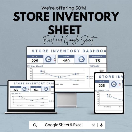 Store Inventory Sheet – Editable Excel & Google Sheet Template | Stock Tracking Dashboard | Quantity In/Out Tracker for Retail