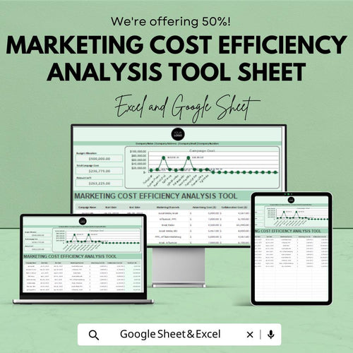 Marketing Cost Efficiency Analysis Tool Sheet | Marketing Budget Tracker | Excel & Google Sheets | Cost Optimization Tool