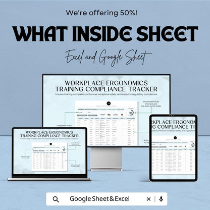 Workplace Ergonomics Training Tracker | Compliance Template | Excel & Google Sheets | Employee Training Log | Safety Tracker