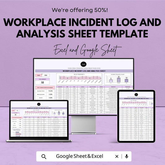 Workplace Incident Log and Analysis Sheet Template | Employee Incident Report | Health & Safety Dashboard