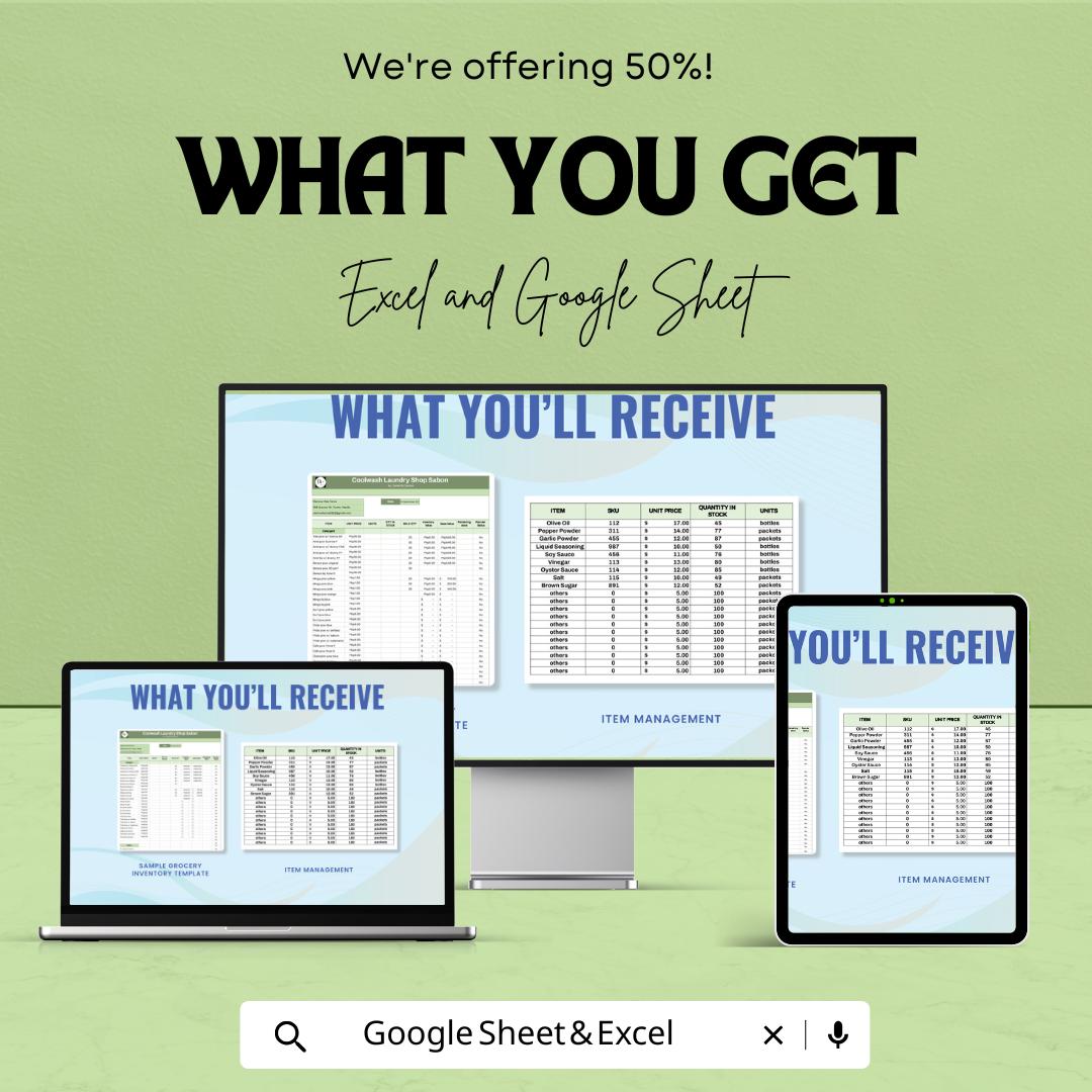 Sample Grocery Inventory Sheet - Excel & Google Sheets Template for Stock Management - Instant Download - 50% Off