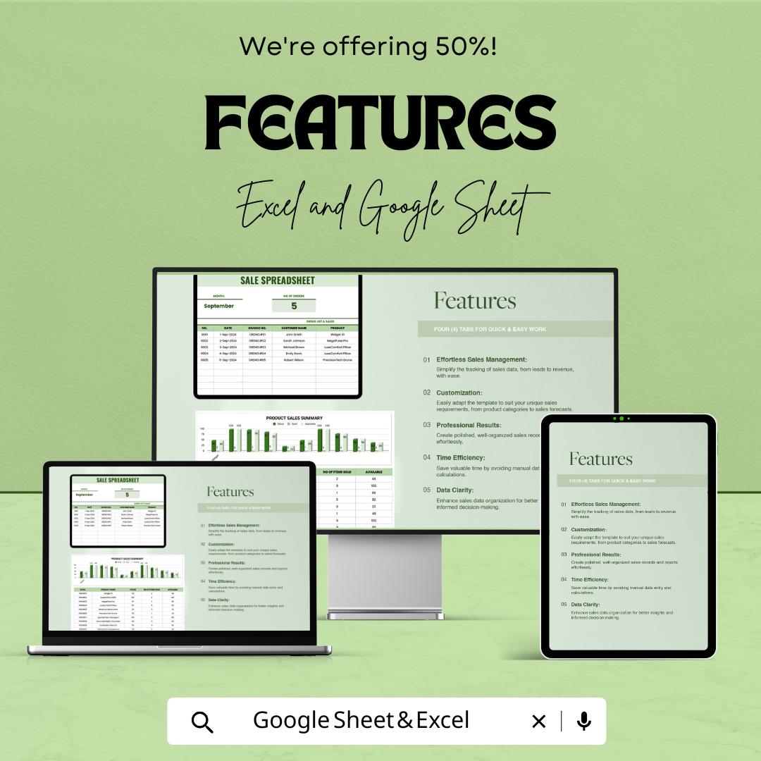 Sales Spreadsheet Template | Sales Tracker and Order Management Sheet | Excel & Google Sheets