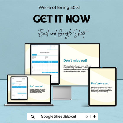 Sample Hourly Timesheet Template | Excel and Google Sheets | Employee Time Tracker | Work Hours Log | Payroll & Attendance Sheet