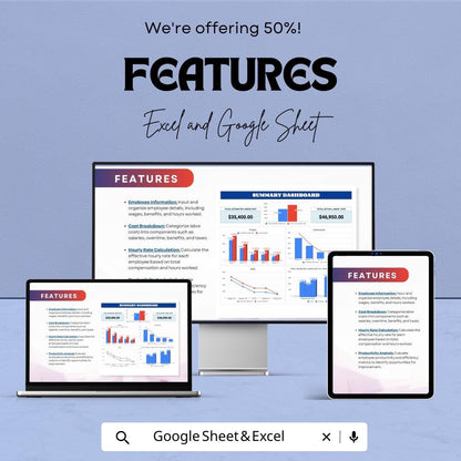 Labor Cost Analysis Template | Excel & Google Sheets | Workforce Cost Tracking Spreadsheet | HR and Payroll Dashboard