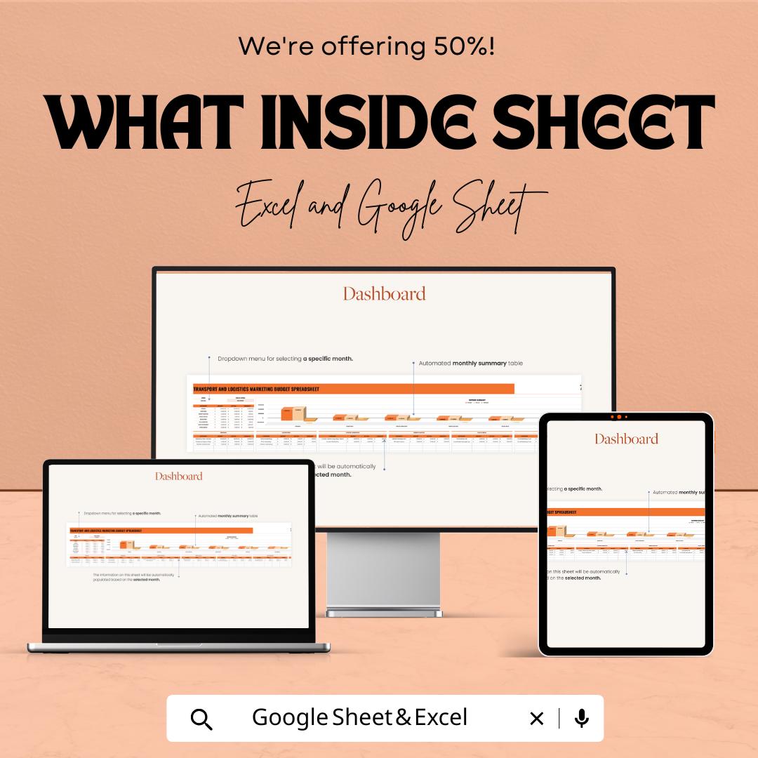 Transport and Logistics Marketing Budget Spreadsheet Template | Google Sheets | Marketing Budget Planner | Logistics Advertising Tracker |