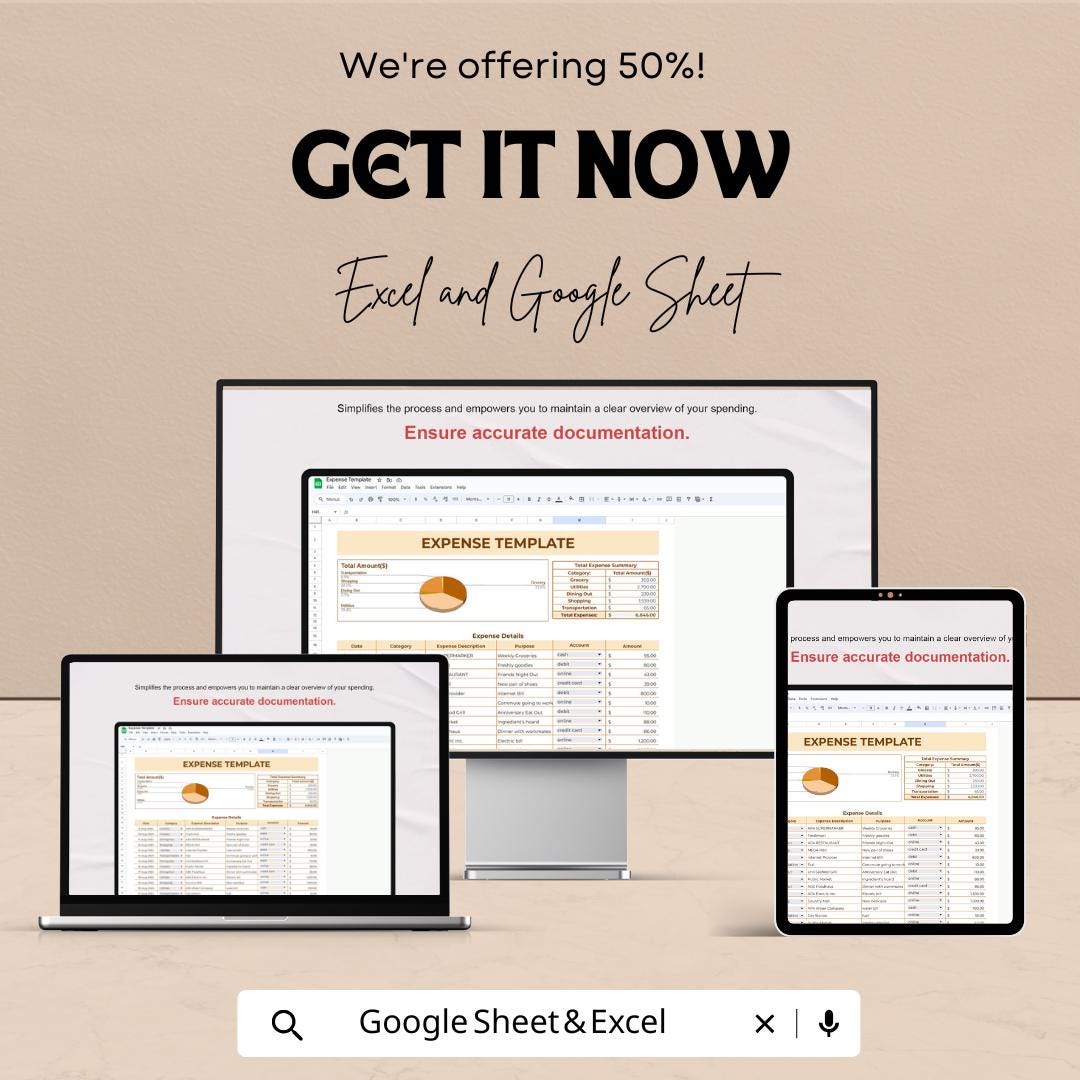 Expense Sheet for Google Sheets - Track Your Spending & Budgeting - Easy-to-Use Finance Tracker - Customizable Invoice and Expense Manager