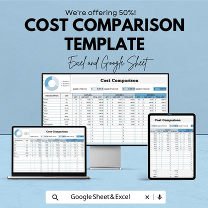Cost Comparison Template | Price Analysis Spreadsheet | Cost Calculator | Supplier Comparison Sheet | Business Budget Tool