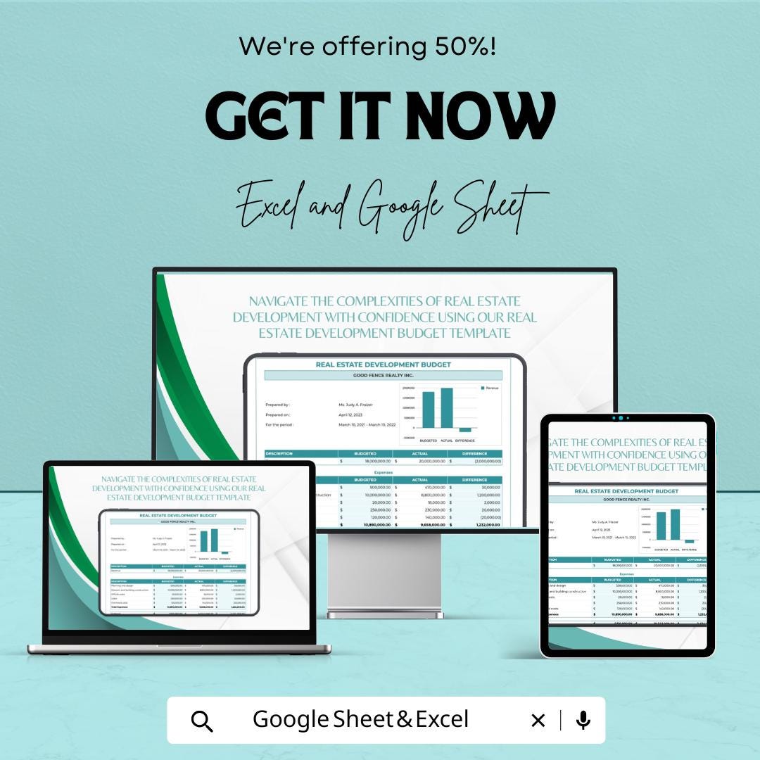 Real Estate Development Budget Template | Excel & Google Sheets | Property Development Budget Planner | Investment Cost Tracker