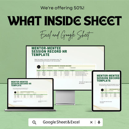 Mentor Mentee Session Record Template, HR Mentorship Tracker, Employee Coaching Log, Excel & Google Sheets Mentoring Spreadsheet