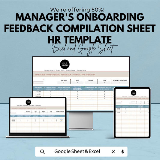 Manager’s On boarding Feedback Compilation Sheet HR Template | Employee Feedback Tracker | HR On boarding Evaluation Form