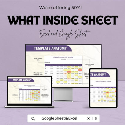 Sample Weekly Employee Shift Schedule Template | Staff Work Schedule Planner | Employee Roster Spreadsheet | Weekly Shift Planner