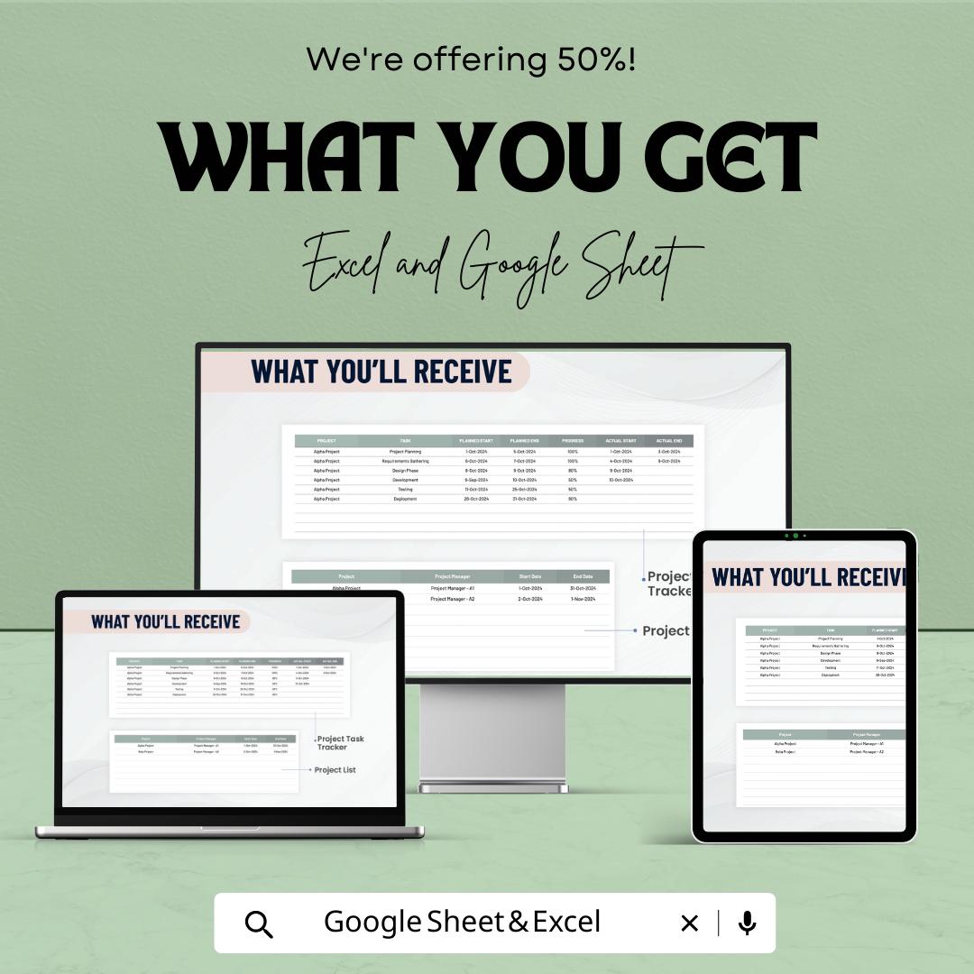 General Project Tracking Template | Project Management Tracker Excel & Google Sheets | Task Progress Dashboard | Project Planner Spreadsheet