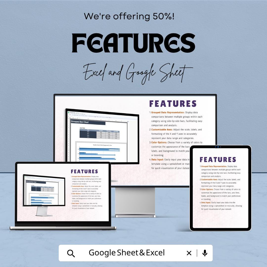 Grouped Bar Chart Template Excel & Google Sheets | Data Visualization Dashboard | Comparison Chart Spreadsheet | Business Analytics Template