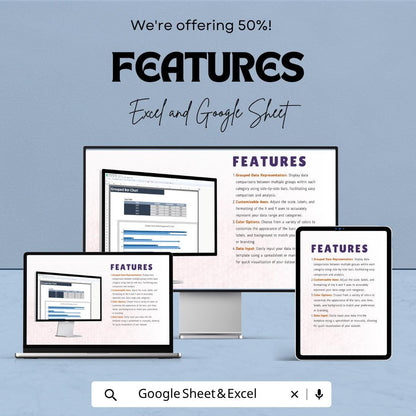 Grouped Bar Chart Template Excel & Google Sheets | Data Visualization Dashboard | Comparison Chart Spreadsheet | Business Analytics Template