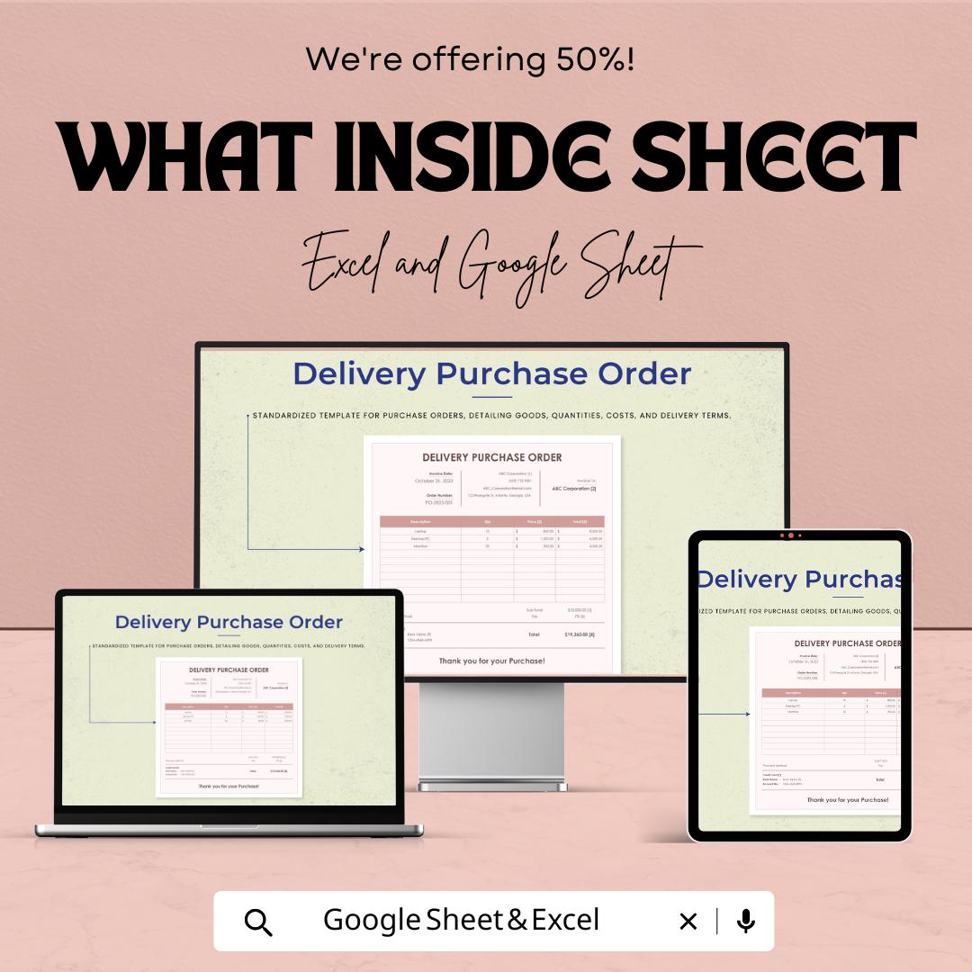 Delivery Purchase Order Template | Business Purchase Form | Editable Order Sheet | Expense Tracker for Small Business