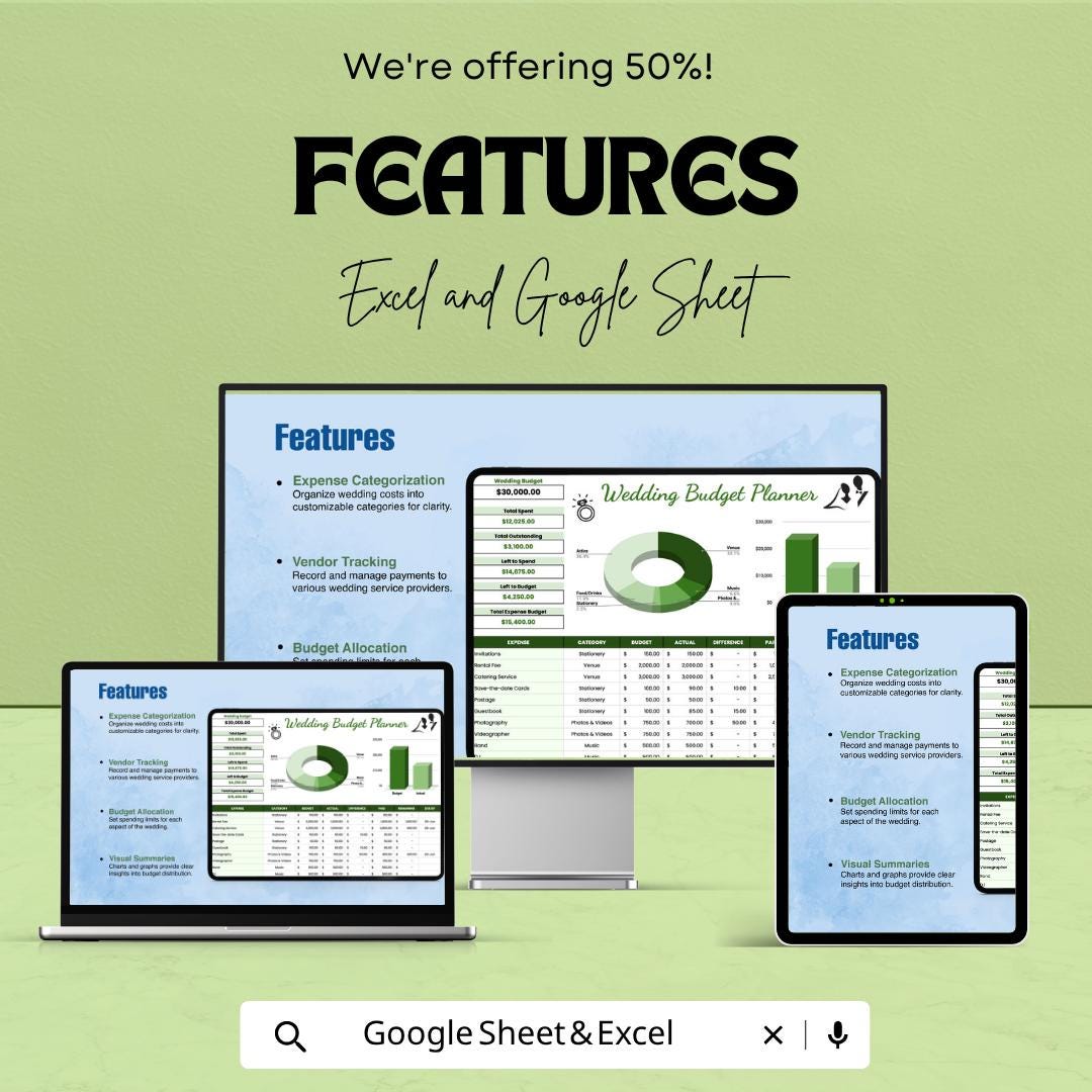 Wedding Budget Planner Template | Wedding Expense Tracker Spreadsheet | Excel & Google Sheets | Bridal Budget Organizer | Wedding Finance