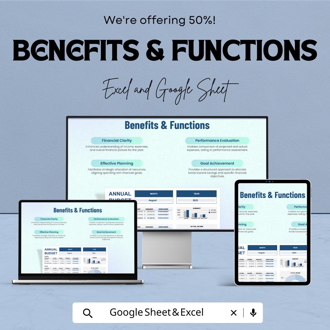Annual Budget Template | Yearly Budget Planner Spreadsheet | Personal and Business Budget | Excel & Google Sheets