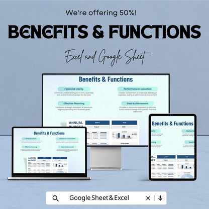 Annual Budget Template | Yearly Budget Planner Spreadsheet | Personal and Business Budget | Excel & Google Sheets