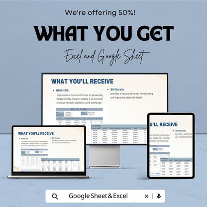 Utility Bill Template | Monthly Utility Expense Tracker | Household Bill Spreadsheet | Excel & Google Sheets | Utility Payment Management