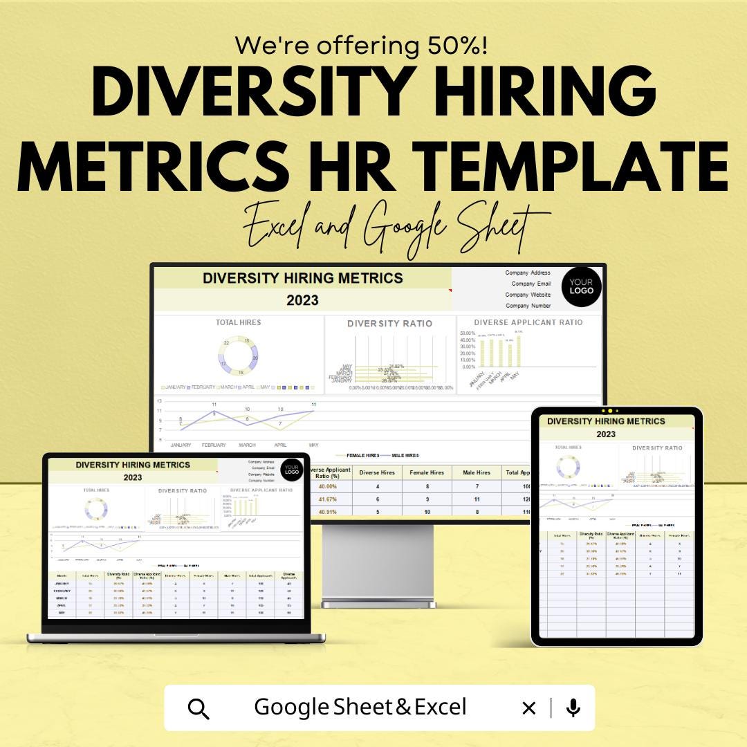 Diversity Hiring Metrics HR Template | Excel & Google Sheets DEI Dashboard | Recruitment Diversity Tracking Spreadsheet