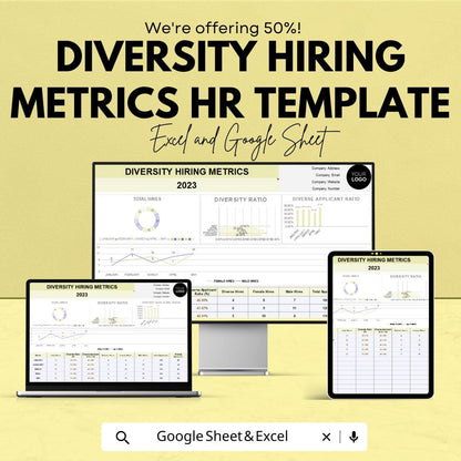 Diversity Hiring Metrics HR Template | Excel & Google Sheets DEI Dashboard | Recruitment Diversity Tracking Spreadsheet