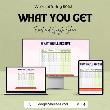Accounting Depreciation Calculation Model Template | Asset Depreciation Calculator | Finance Spreadsheet | Accounting Template