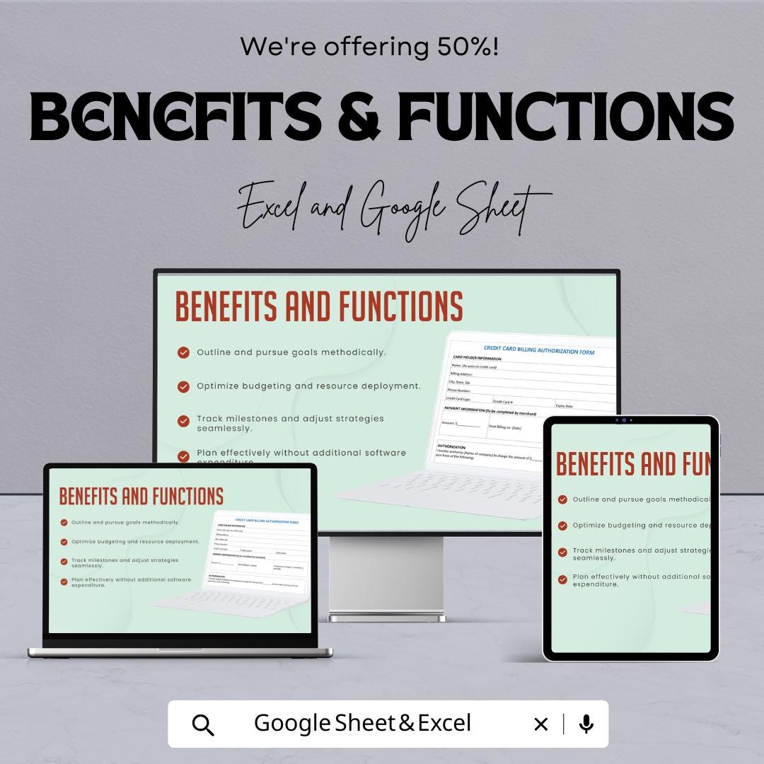 Credit Card Billing Authorization Form - Excel & Google Sheets Template - Instant Download, Editable, Business Payment Authorization