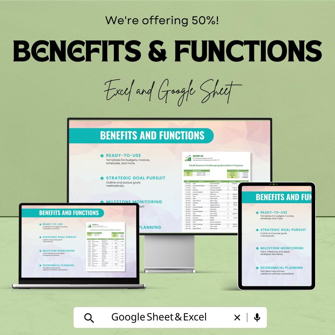 Small Business Bookkeeping Spreadsheet Template | Google Sheets & Excel | Income Expense Tracker | Simple Accounting Tool