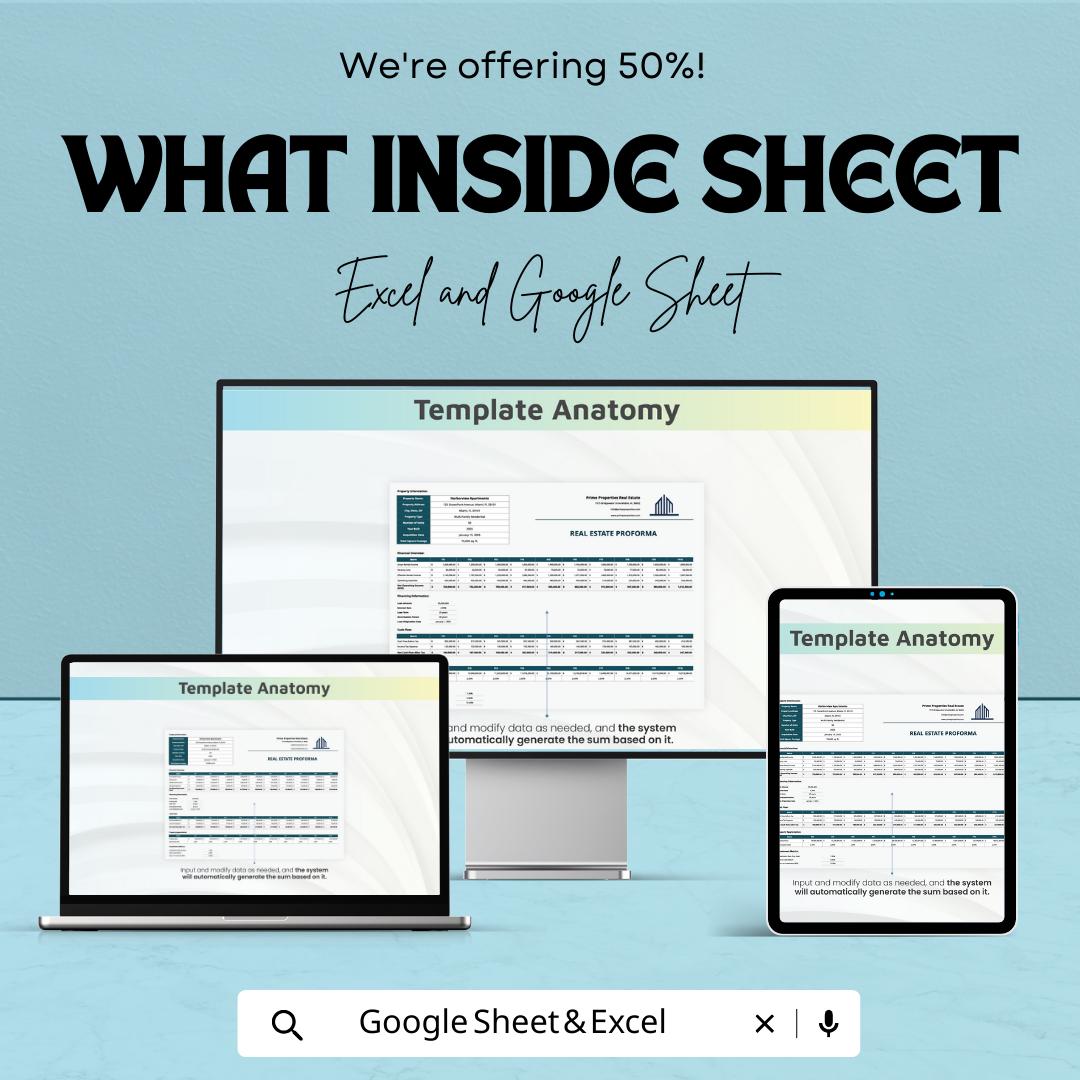 Real Estate Proforma Template, Property Investment Calculator, Rental Property Financial Model, Excel & Google Sheets Proforma