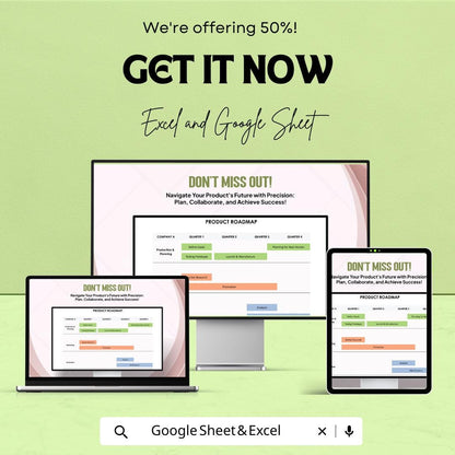 Editable Product Roadmap Sheet | Excel & Google Sheet Template | Customizable Project Planner | Timeline for Product Development