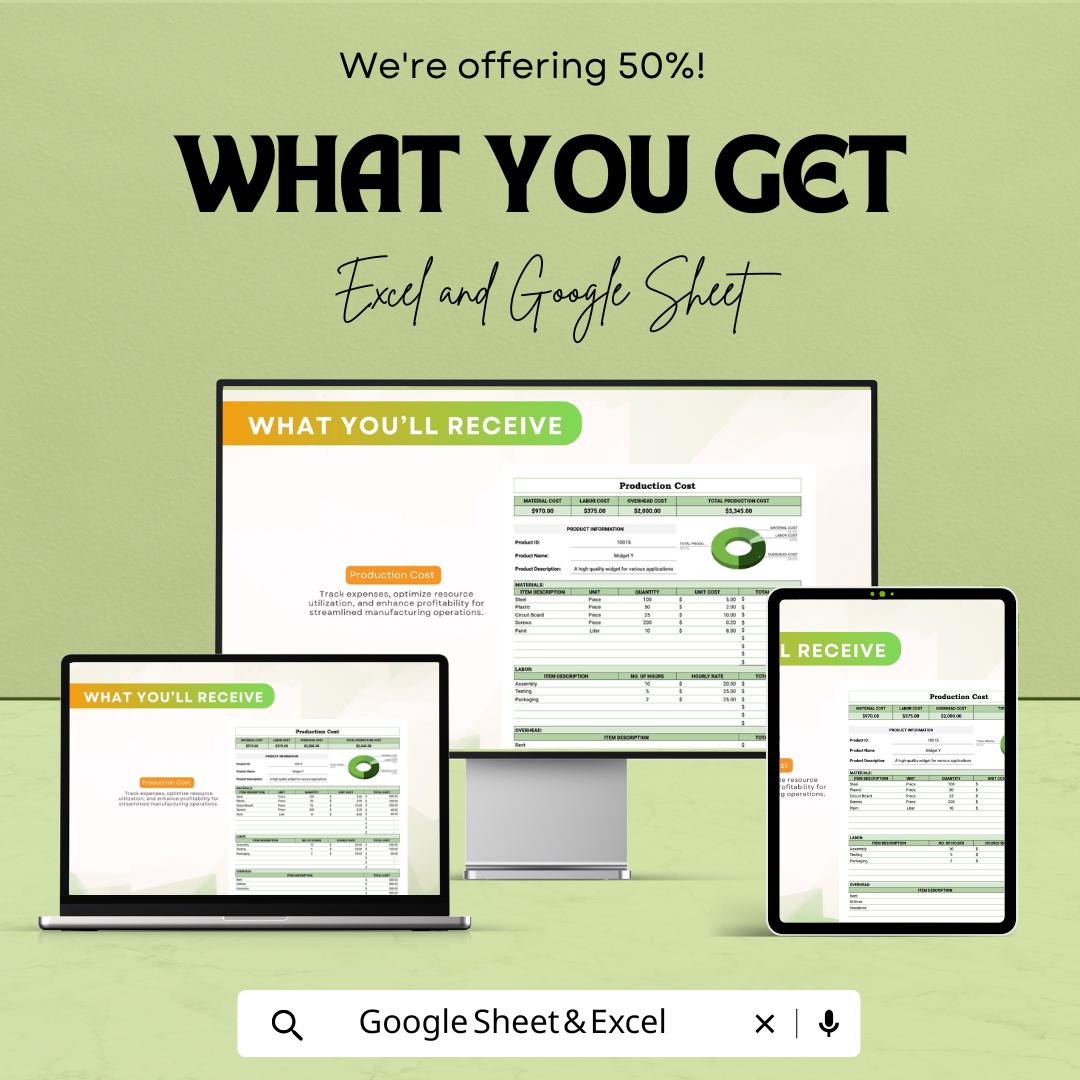 Production Cost Template | Manufacturing Cost Calculator | Costing Spreadsheet | Unit Cost Calculator | Cost Analysis Sheet
