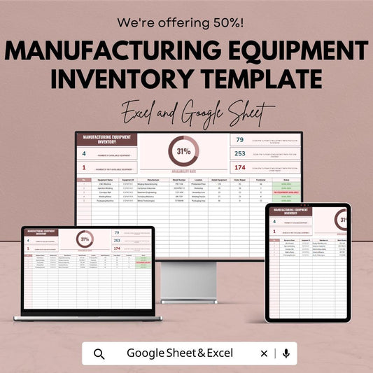 Manufacturing Equipment Inventory Template |  Equipment Tracker | Factory Asset Management Spreadsheet | Maintenance Log Sheet