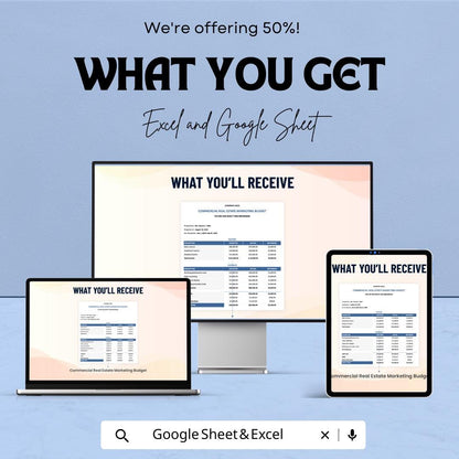 Commercial Real Estate Marketing Budget Template | Real Estate Marketing Planner | ROI Tracker | Business Expense Spreadsheet
